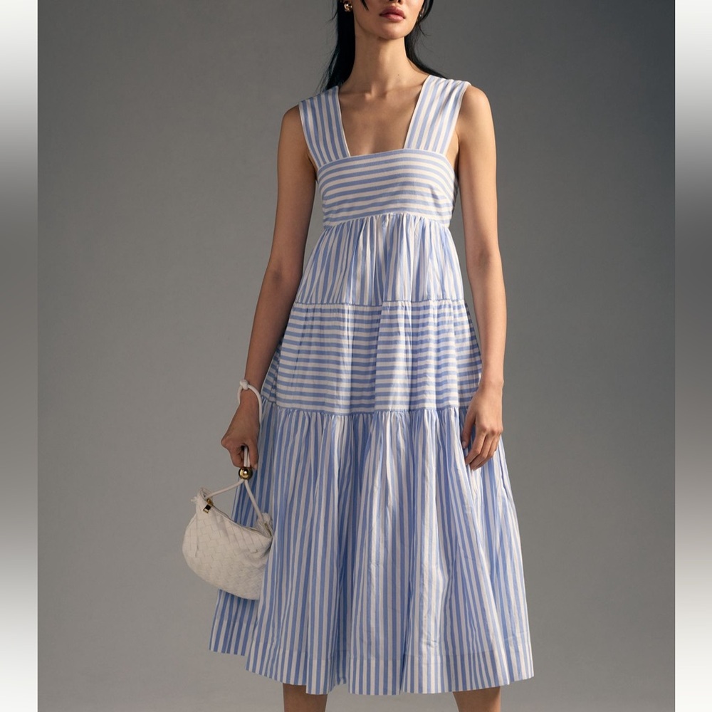 Anthropologie Light Blue and White Striped maxi Dress XS